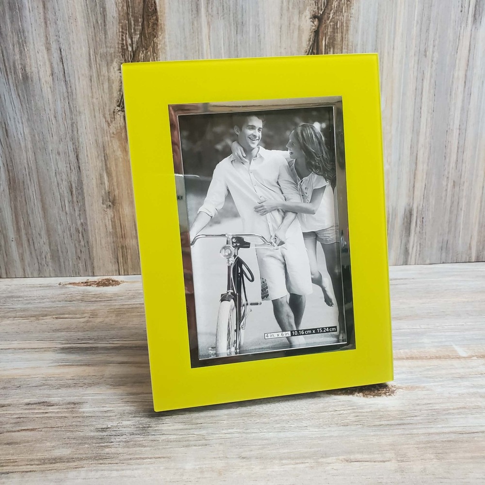 Papyrus Lime Green Glass Picture Frame 4x6 Silver Border Modern Tabletop Wall